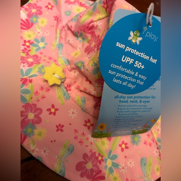 i play. Baby Brim Sun Protection Hat | Light Pink Dragonfly Floral 6 Months - Picture 4 of 8